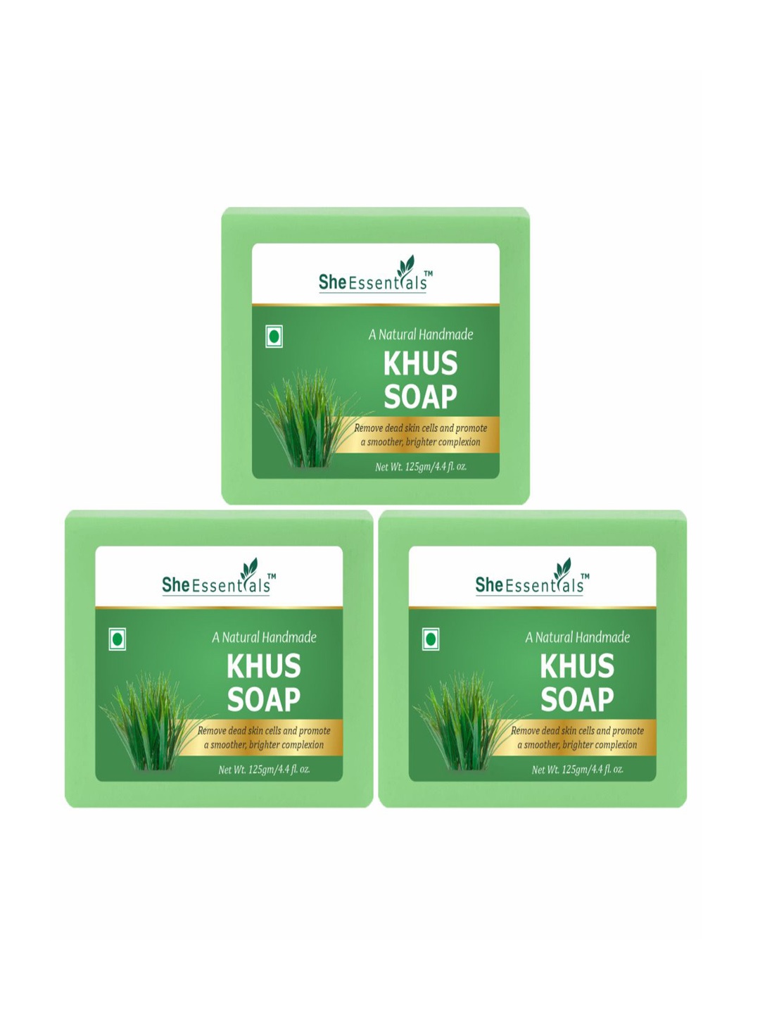 

She Essentials Set Of 3 Natural Khus Soap - 125g Each, Transparent