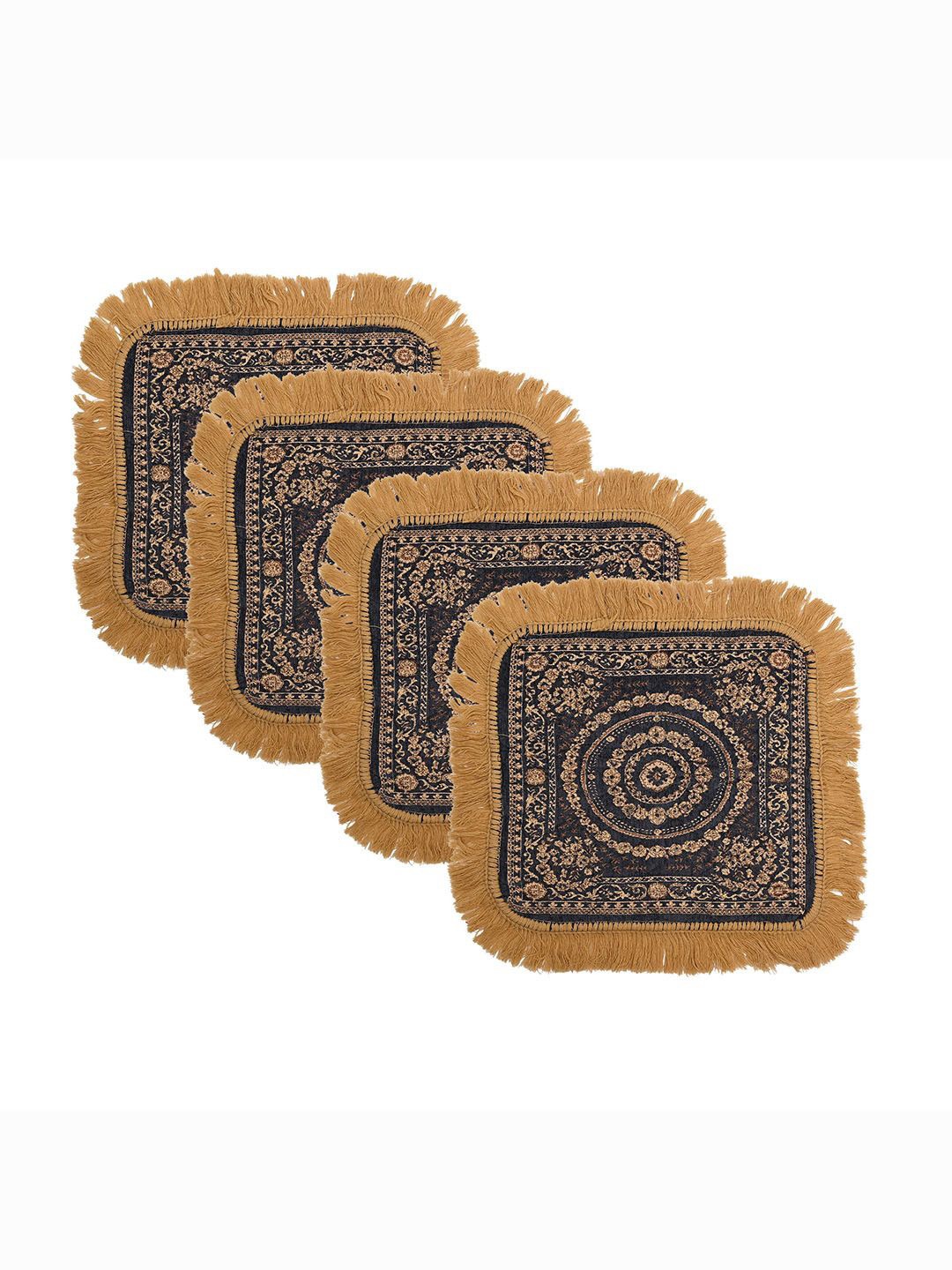 

Kuber Industries Grey & Gold Toned 4 Pieces Printed Pooja Mats