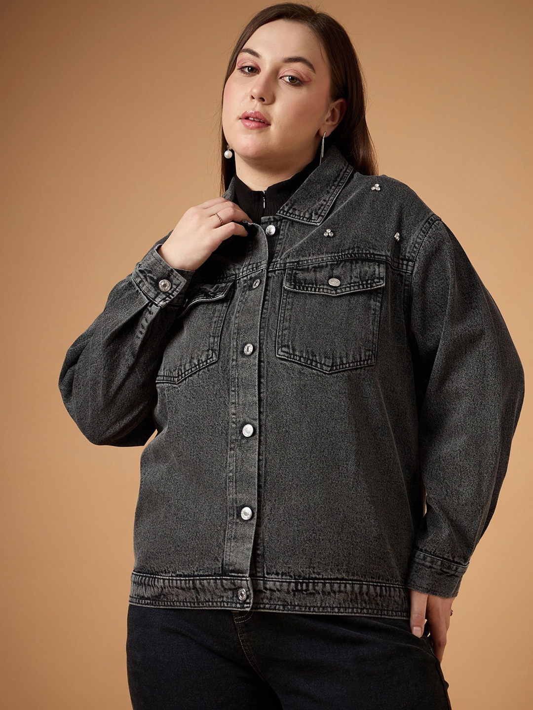 

SASSAFRAS Curve Women Denim Jacket, Black