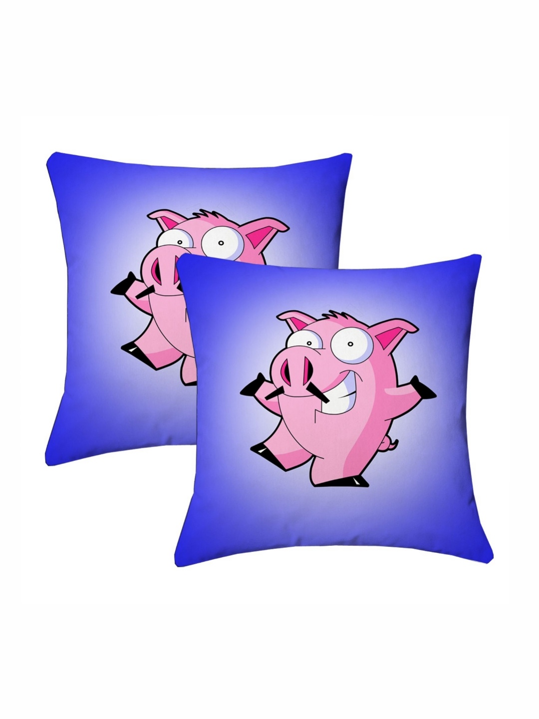 

Lushomes Blue & Pink 2 Pieces Pig Cartoon Printed Square Cushion Covers