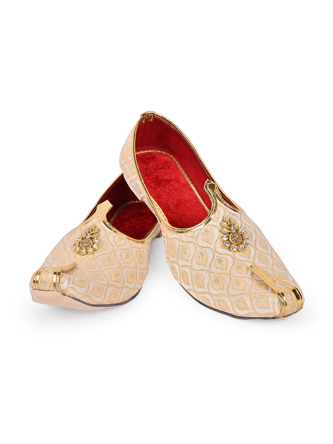 

ROYAL KHWAAB Men Woven Design Slip On Mojaris, Beige