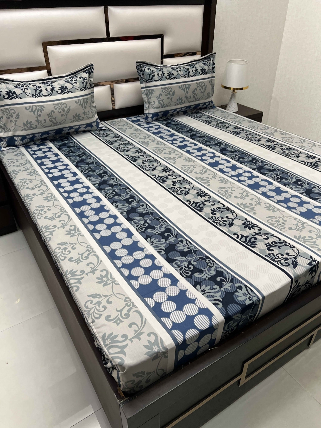 

Pure Decor Blue & White Printed 300 TC Pure Cotton Double Queen Bedsheet & 2 Pillow Covers