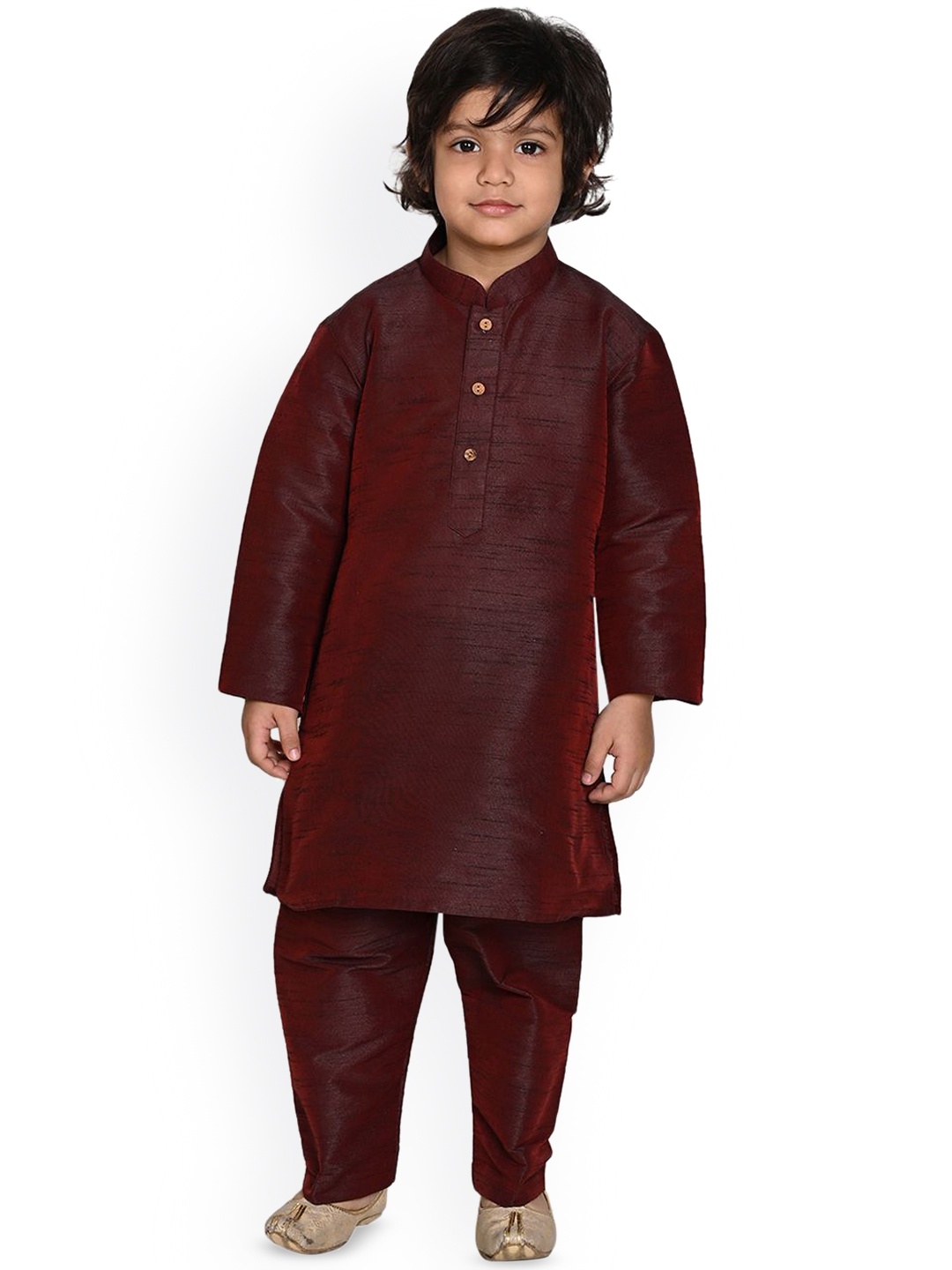 

Pehanaava Boys Mandarin Collar Kurta with Pyjamas & Waistcoat, Maroon