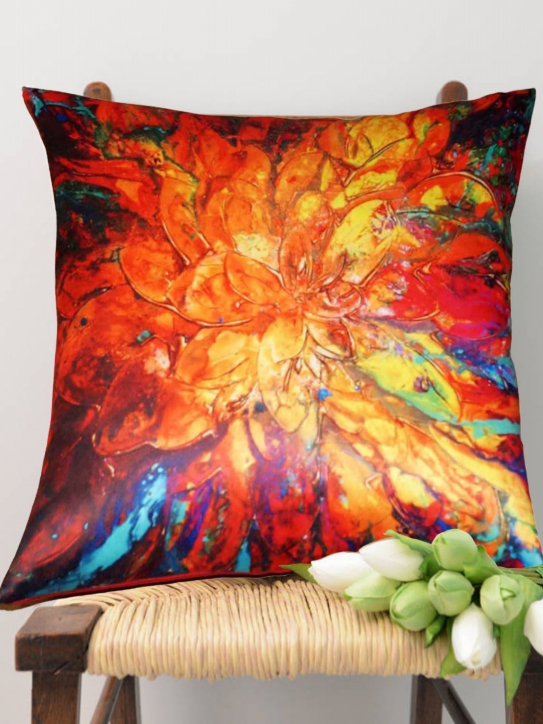 

Lushomes Red & Yellow Flower Printed Square Cushion Cover