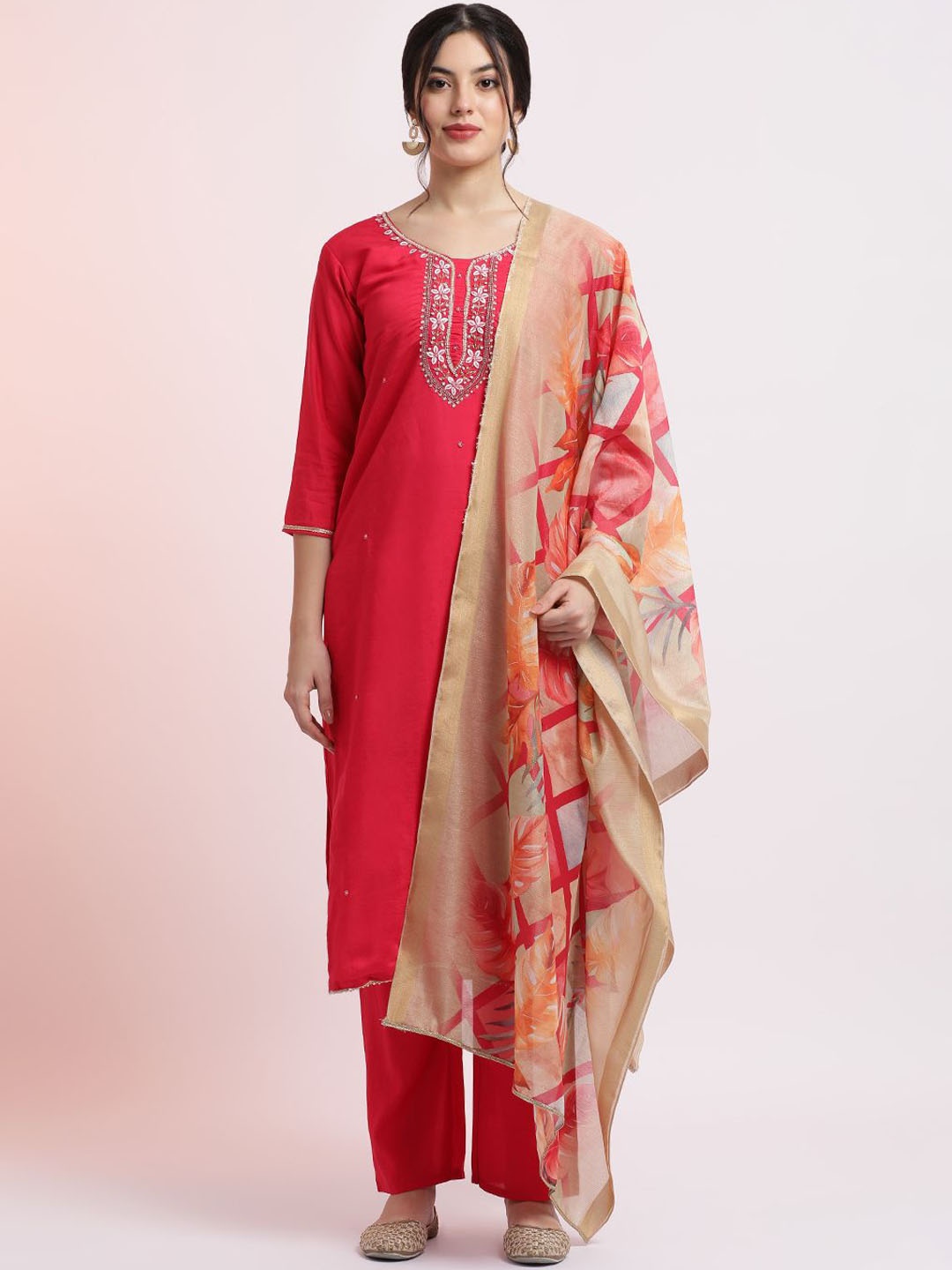 

Jaipur Kurti Embroidered Cotton Festive Kurta Set With Dupatta, Pink