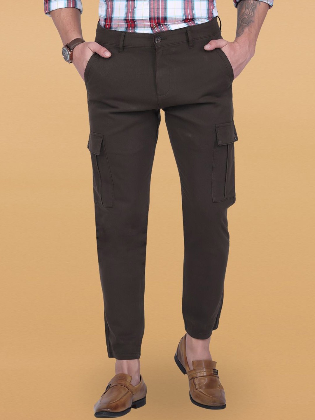 

USMC Men Cotton Comfort Slim Fit Cargos Trousers, Brown