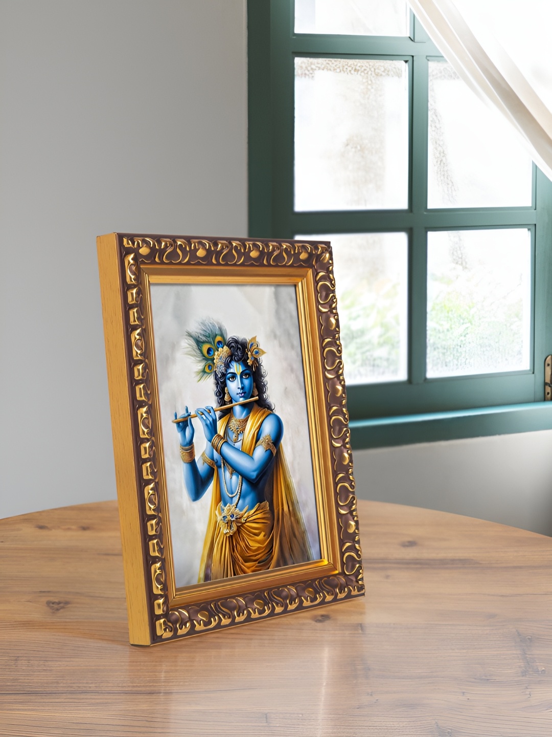 

Golden Peacock Copper-Toned & Brown Self Design Table Photo Frame