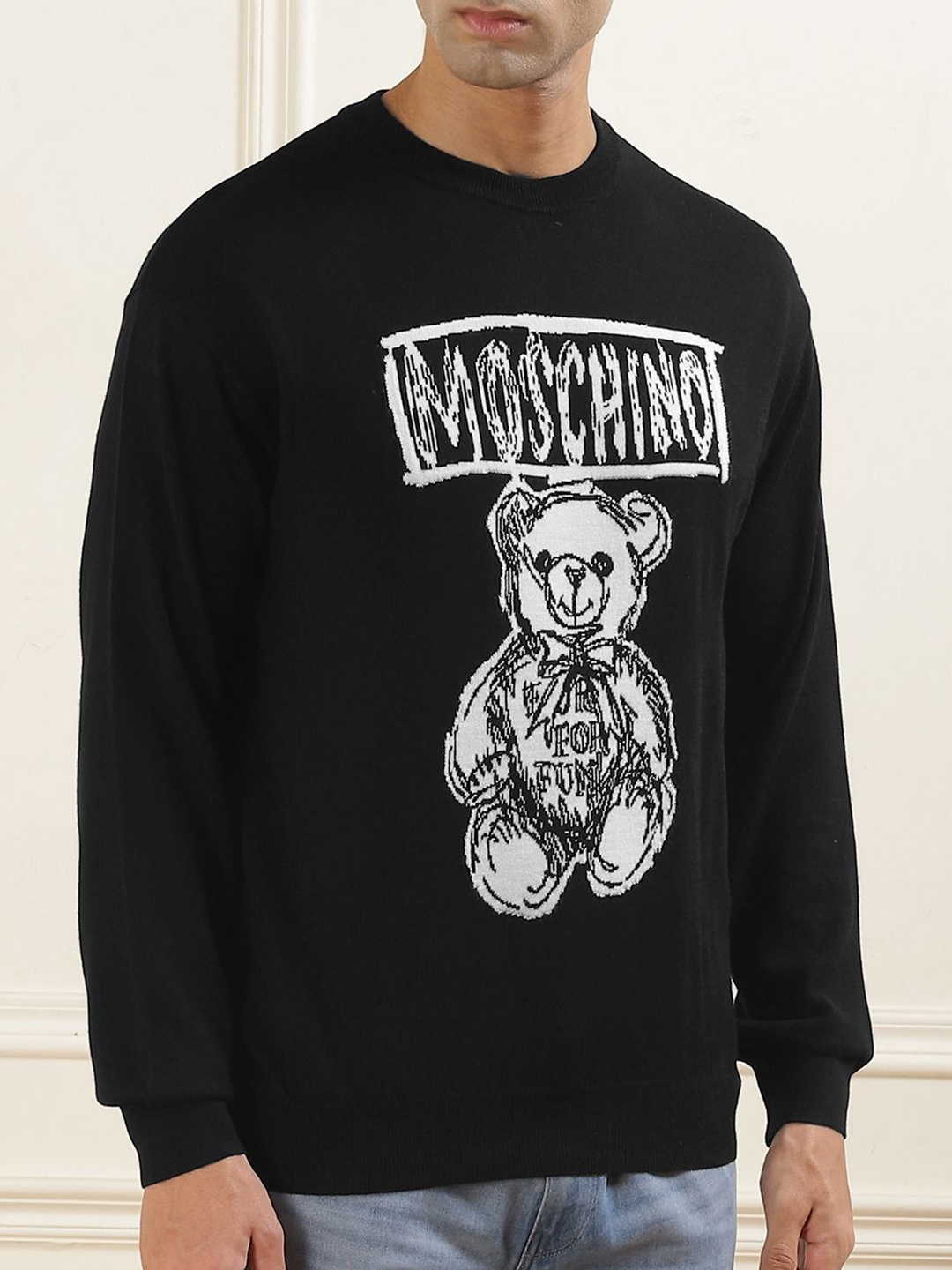

MOSCHINO COUTURE Men Printed Woollen Pullover, Black