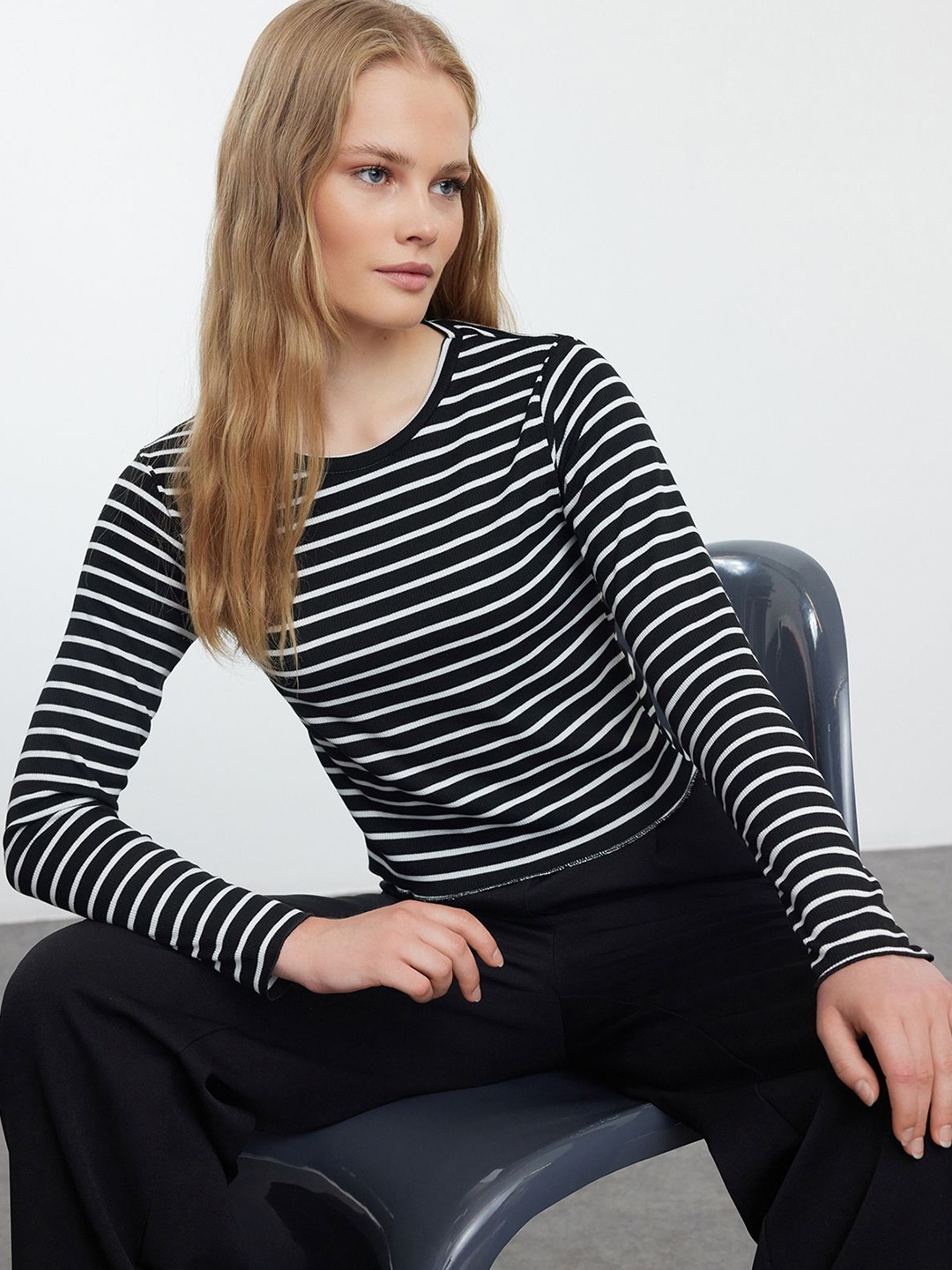 

Trendyol Striped Cotton Top, Na