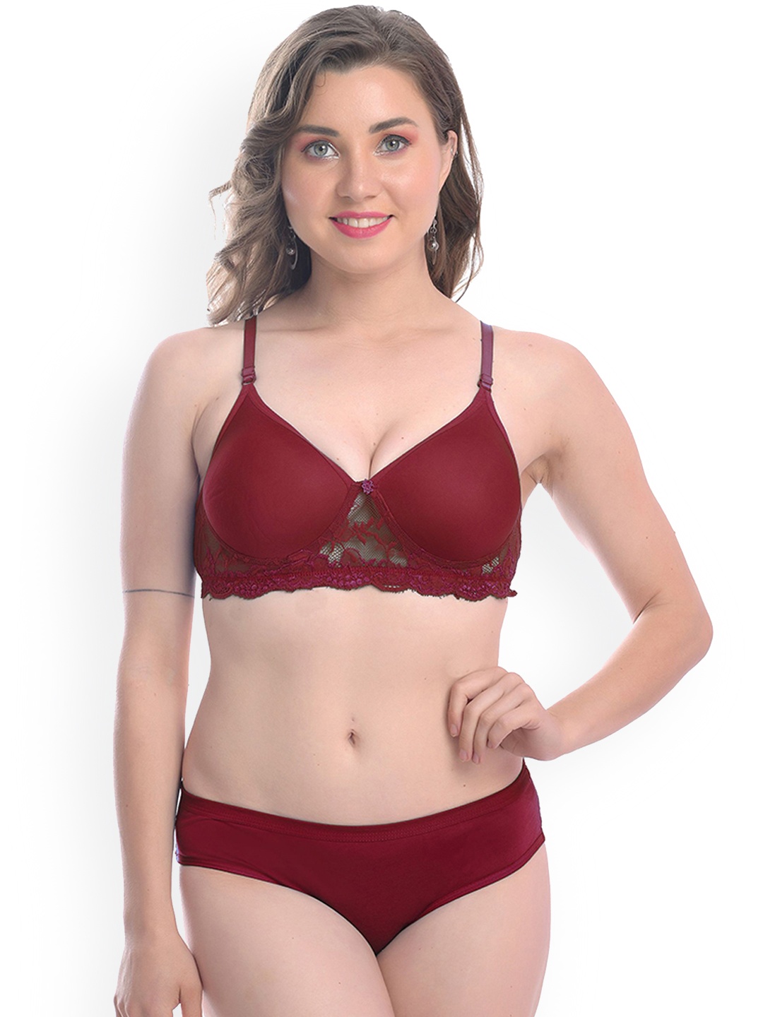 

AROUSY Cotton Lightly Padded Lingerie SetC_PDCL-Set1, Maroon