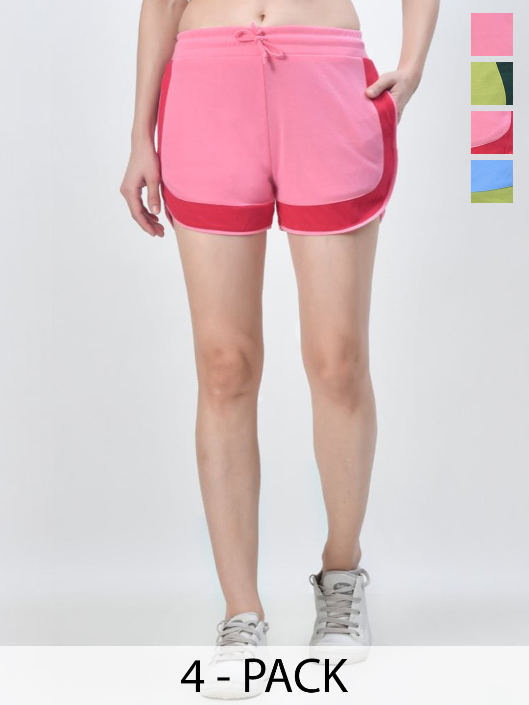 

BAESD Women Cotton Pack Of 4 High-Rise Hot Pants Shorts, Pink