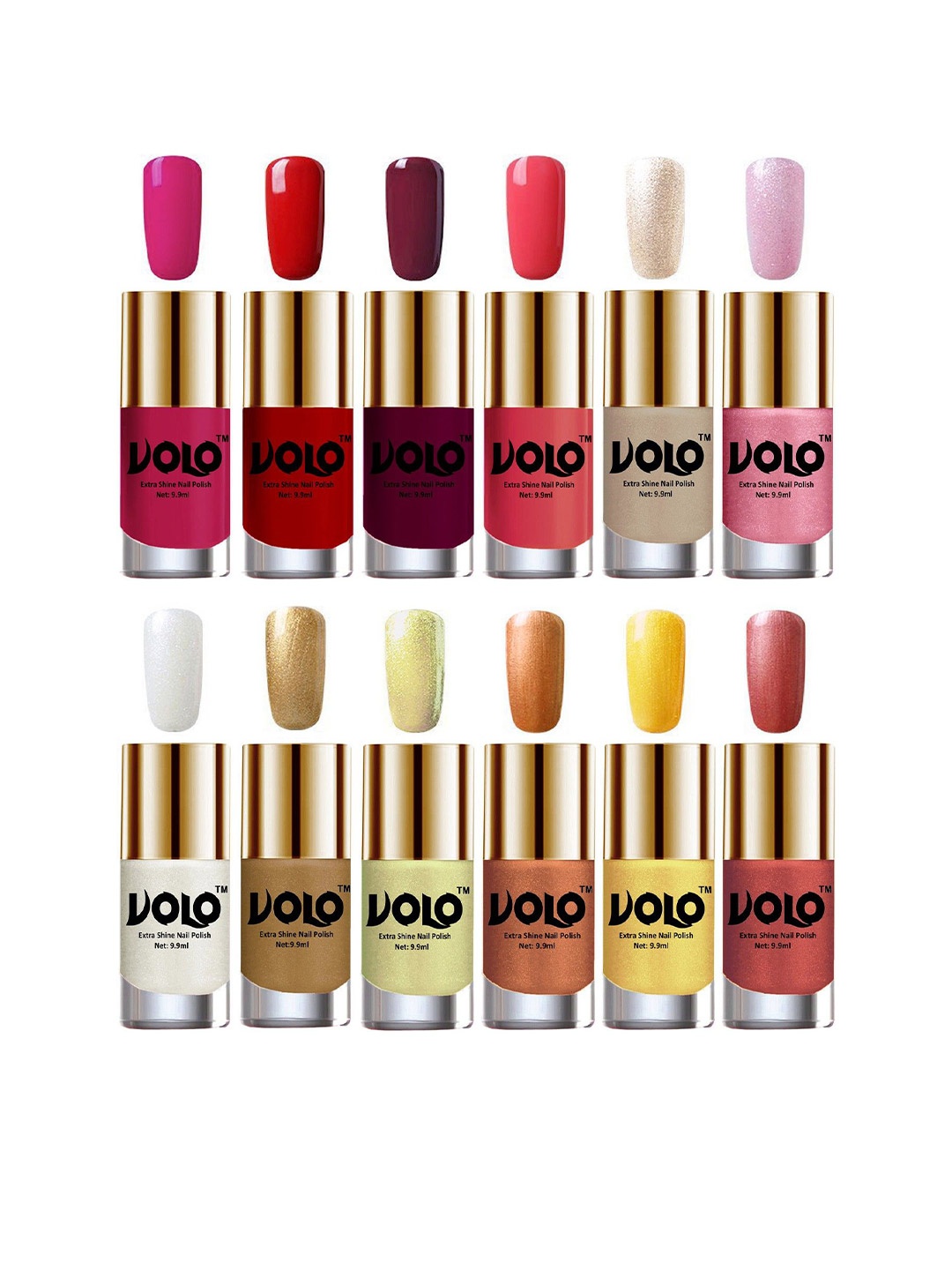 

VOLO Set Of 12 Luxury Super Shine Nail Polish - 9.9 ml Each-Combo-No-161, Multi