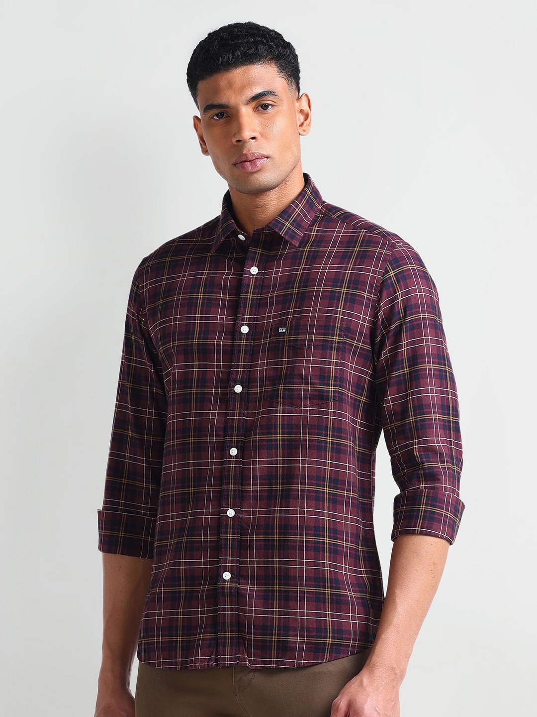 

Arrow Sport Men Slim Fit Tartan Checks Opaque Checked Casual Shirt, Red