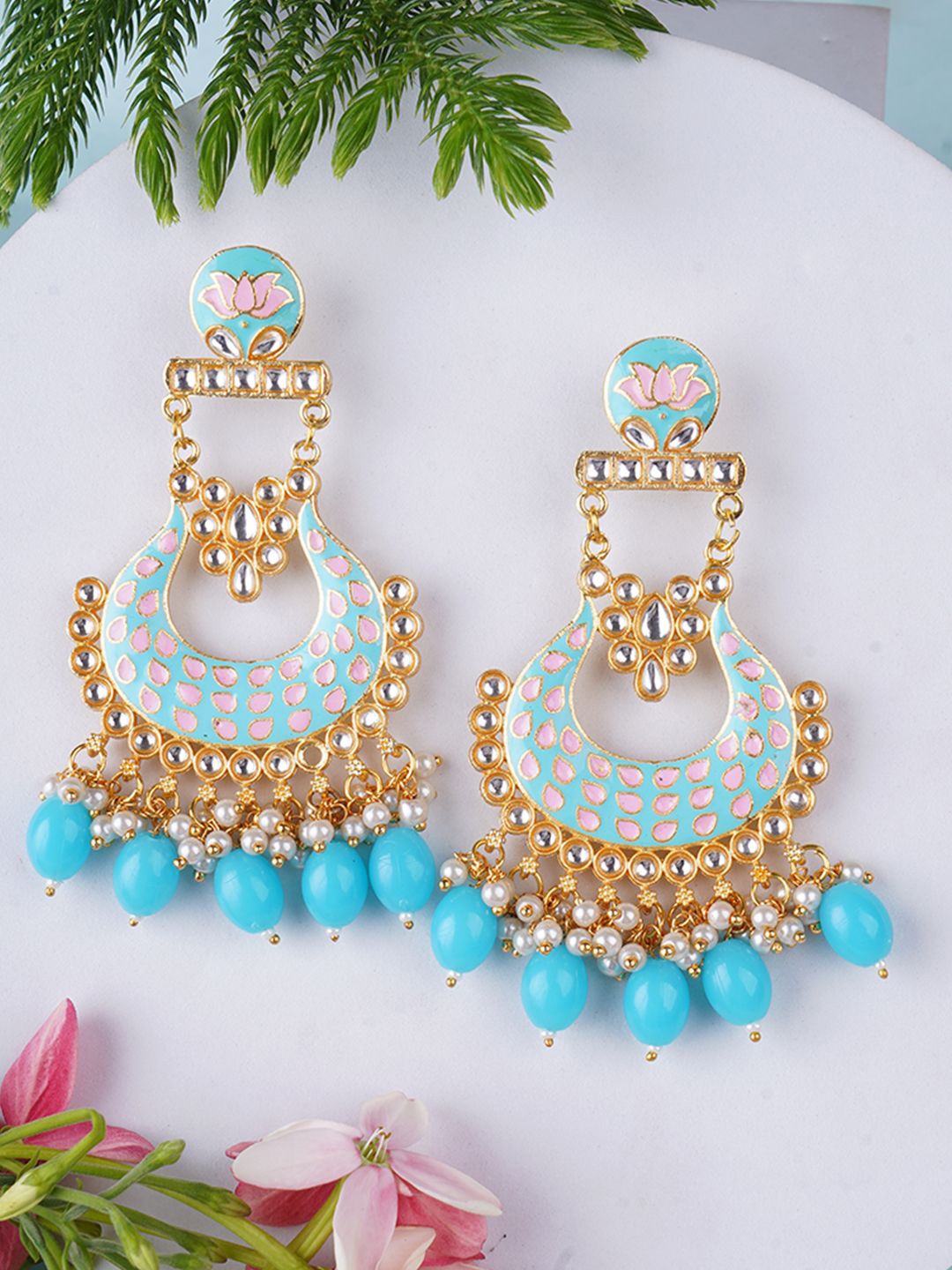 

Anouk Gold Plated Artificial Stones Studded Classic Drop Earrings, Turquoise blue