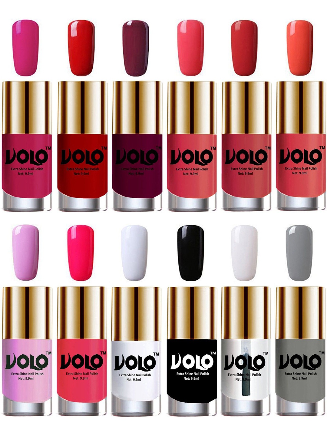 

VOLO Set Of 12 Luxury Super Shine Nail Polish - 9.9 ml Each-Combo-No-183, Multi