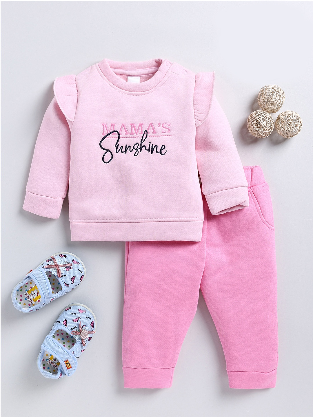 

Moms Love Infant Girls Pure Cotton Sweatshirt With Joggers, Pink