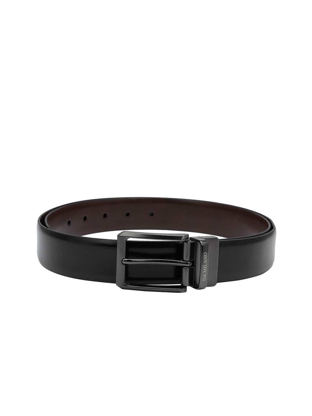 

Da Milano Men Tang Closure Textured Leather Reversible Belt, Black