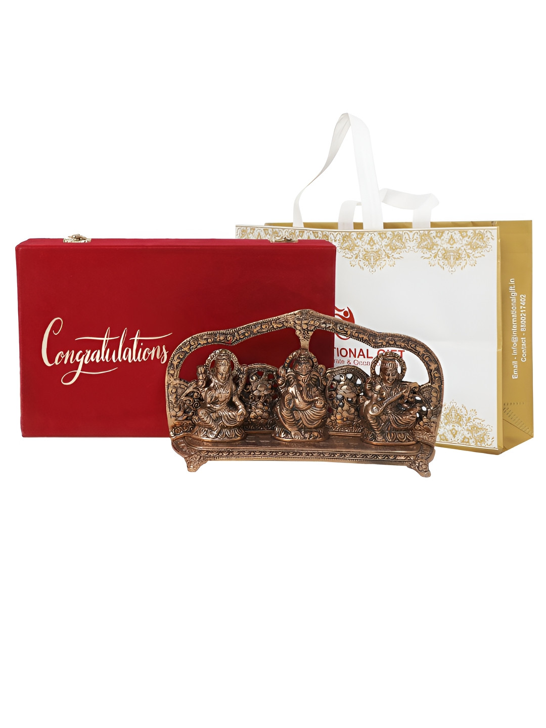 

INTERNATIONAL GIFT Copper-Toned Brown Idol with Congratulations Tag & Velvet Box