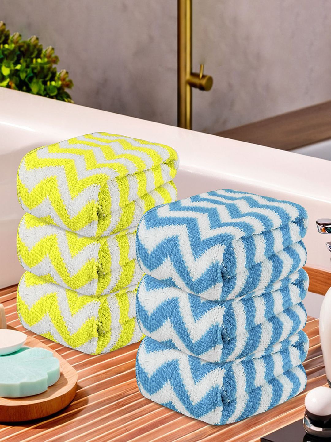 

Kuber Industries Yellow 6 Pieces Printed Super Absorbent 250 GSM Microfibre Face Towels