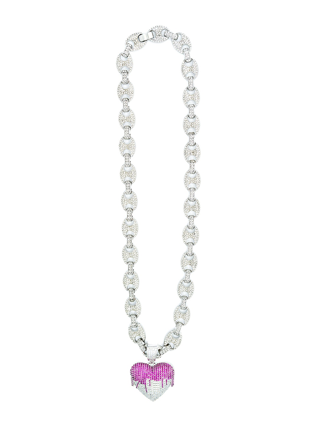

WRAPGAME INDIA Rhodium-Plated Stone Studded Heart Shaped Pendant with Chain, Silver