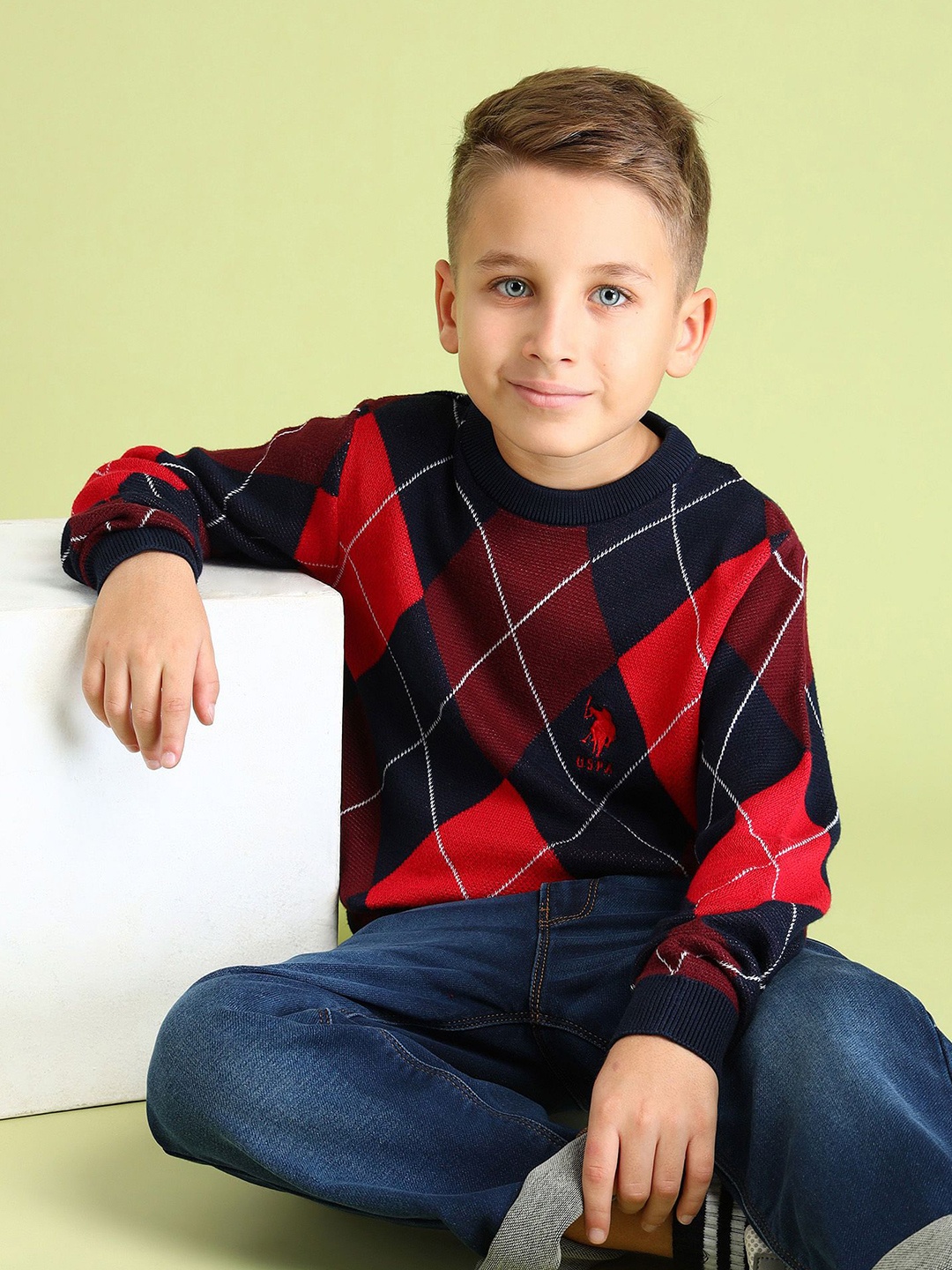 

U.S. Polo Assn. Kids Boys Checked Pullover, Navy blue