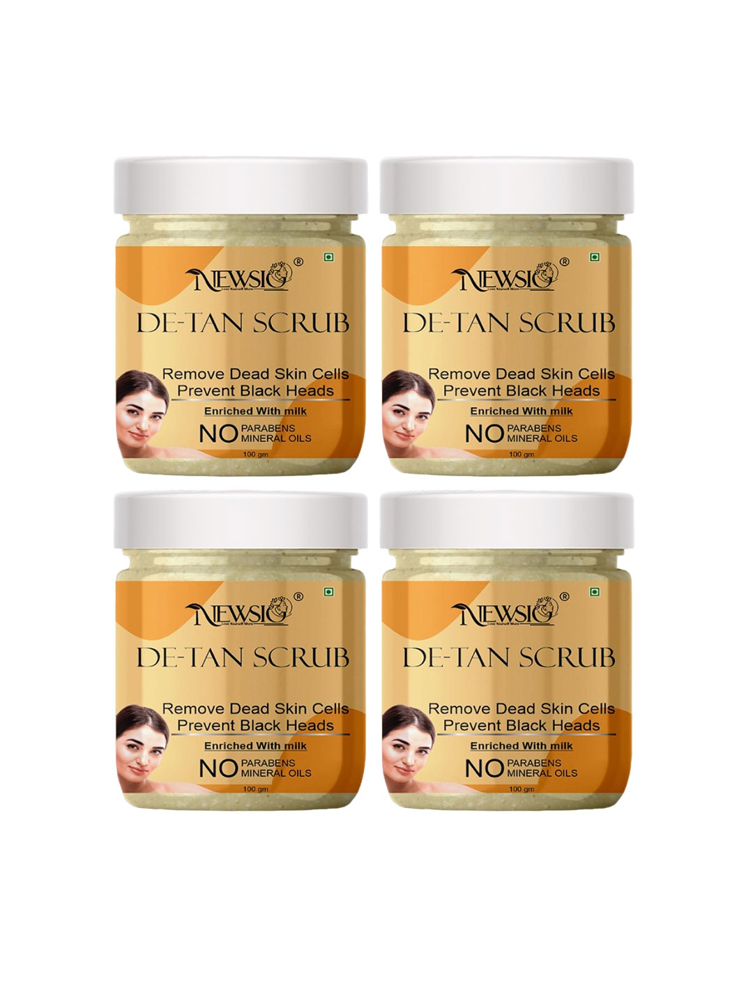 

Newsio Set Of 4 De-Tan Face Scrub With Milk-100g Each, Yellow