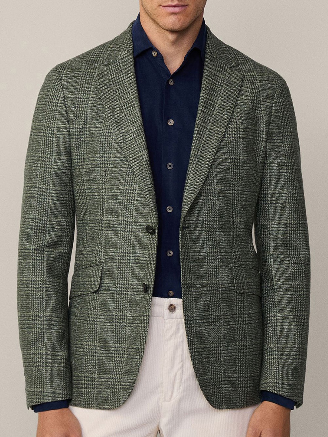 

HACKETT LONDON Men Checked Single-Breasted Blazers, Green