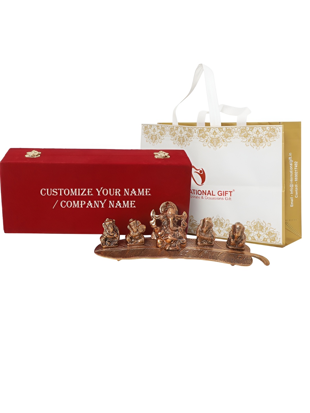 

INTERNATIONAL GIFT Musical Ganesh God Idol With Velvet Box, Carry Bag & Congratulation Tag, Copper
