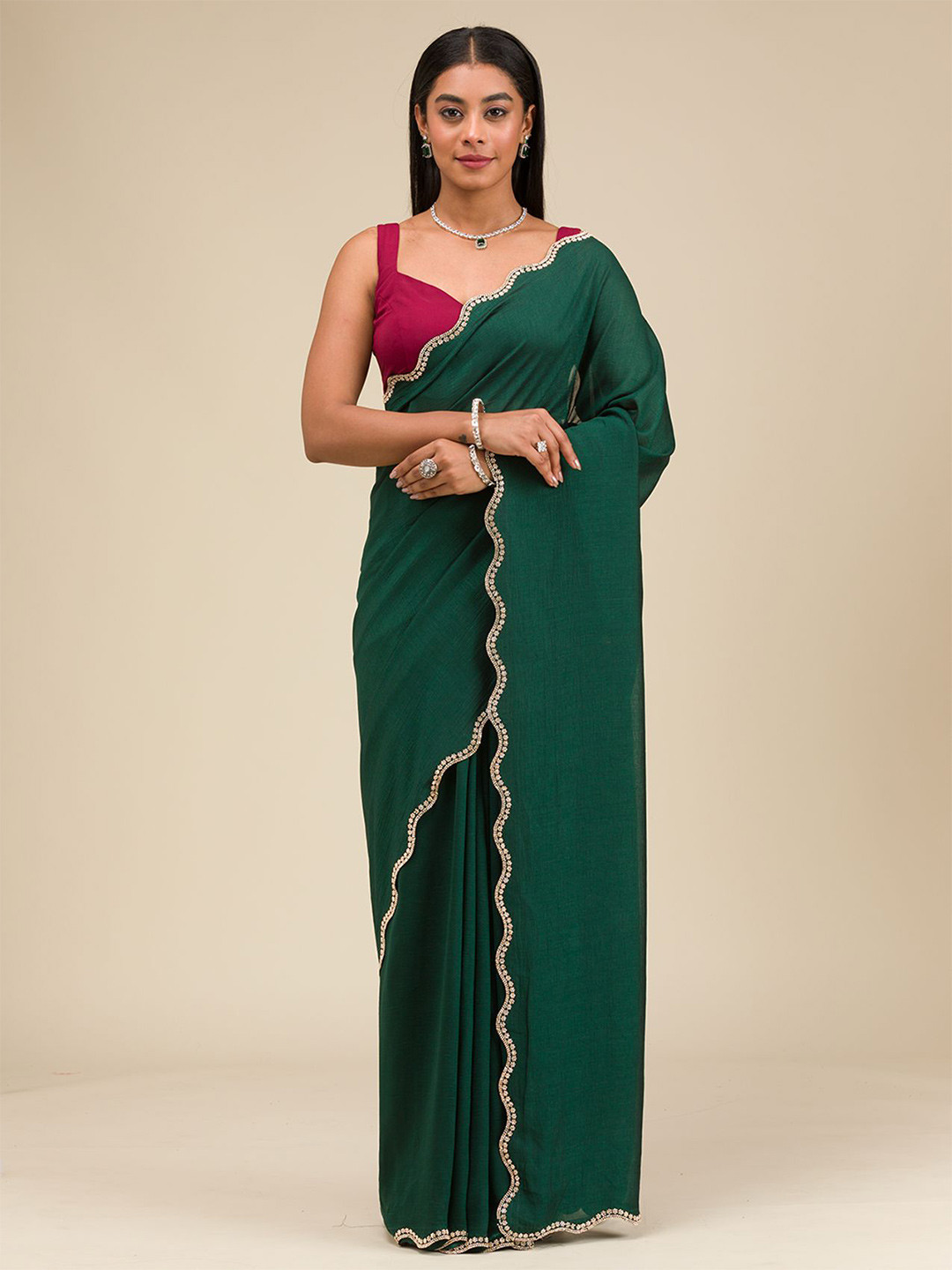 

Koskii Beads and Stones Saree, Green