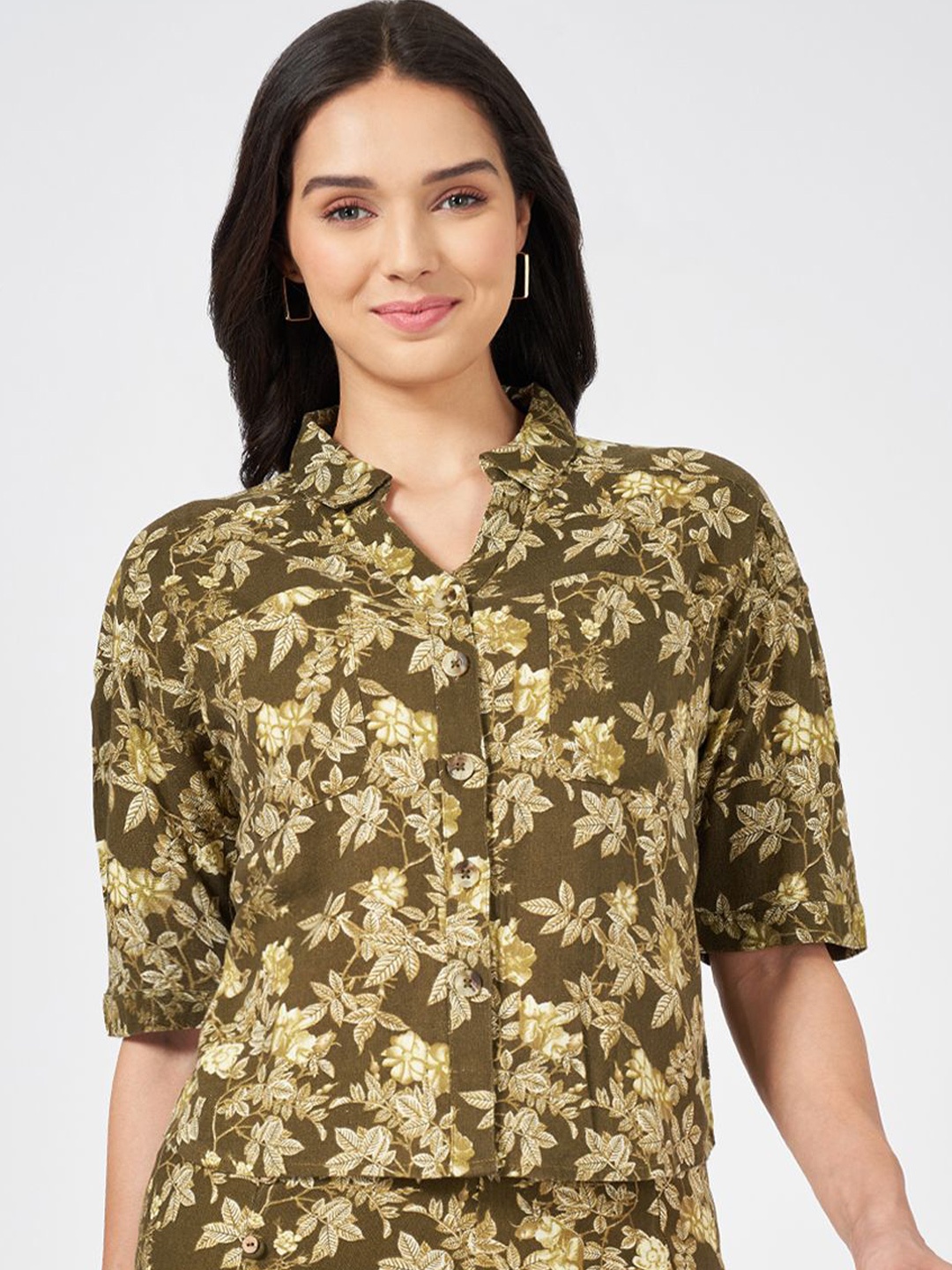 

Honey by Pantaloons Women Floral Printed Shirt Collar Top, Green