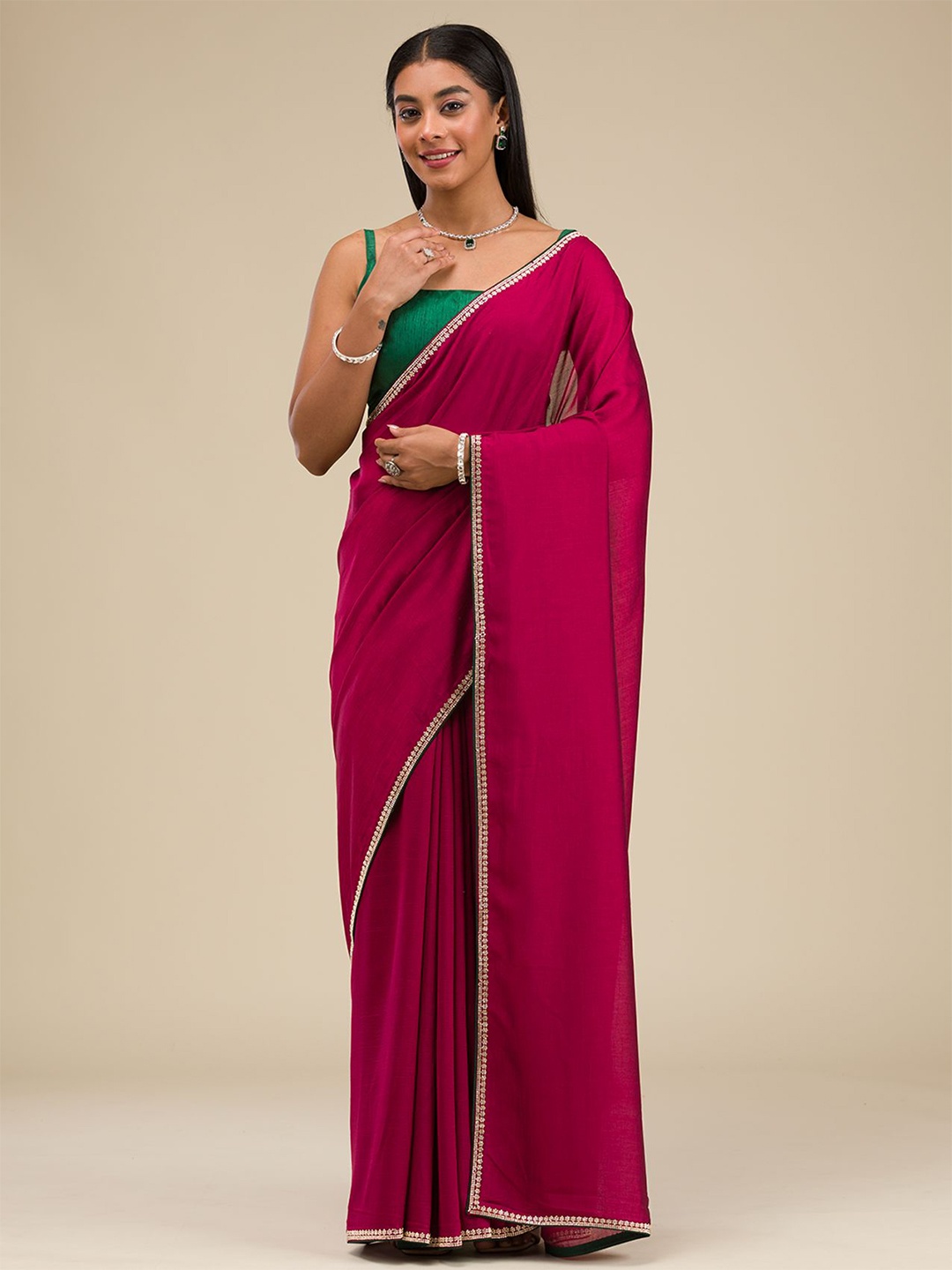 

Koskii Beads and Stones Saree, Magenta