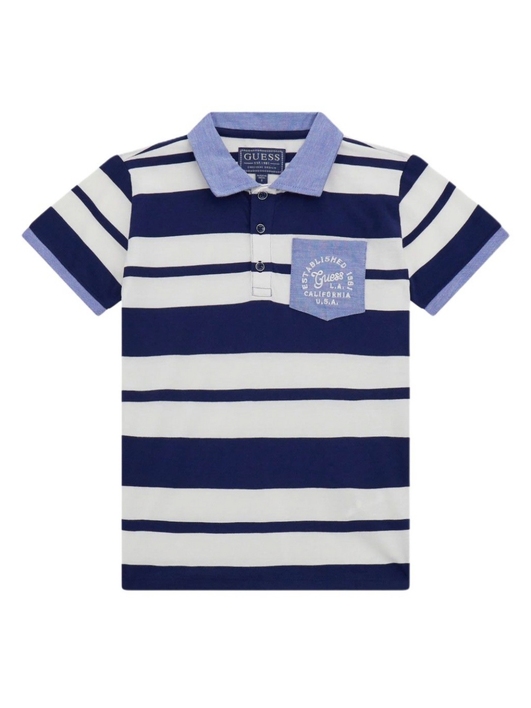 

GUESS kids Boys Striped Polo Collar Cotton T-shirt, Navy blue