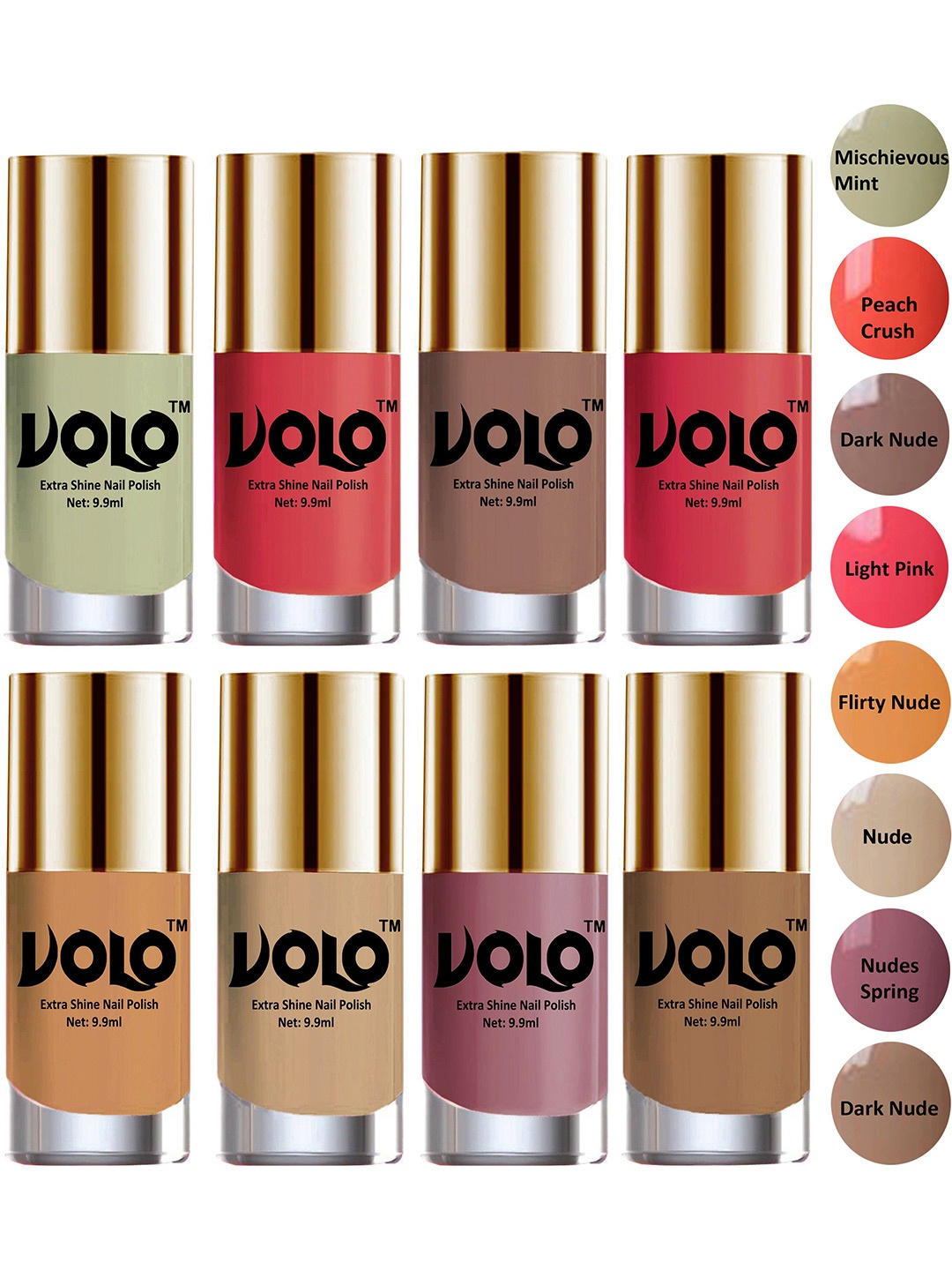 

VOLO Set Of 8 New Look Extra Lasting Nail Polish- 9.9ml Each 01, Red
