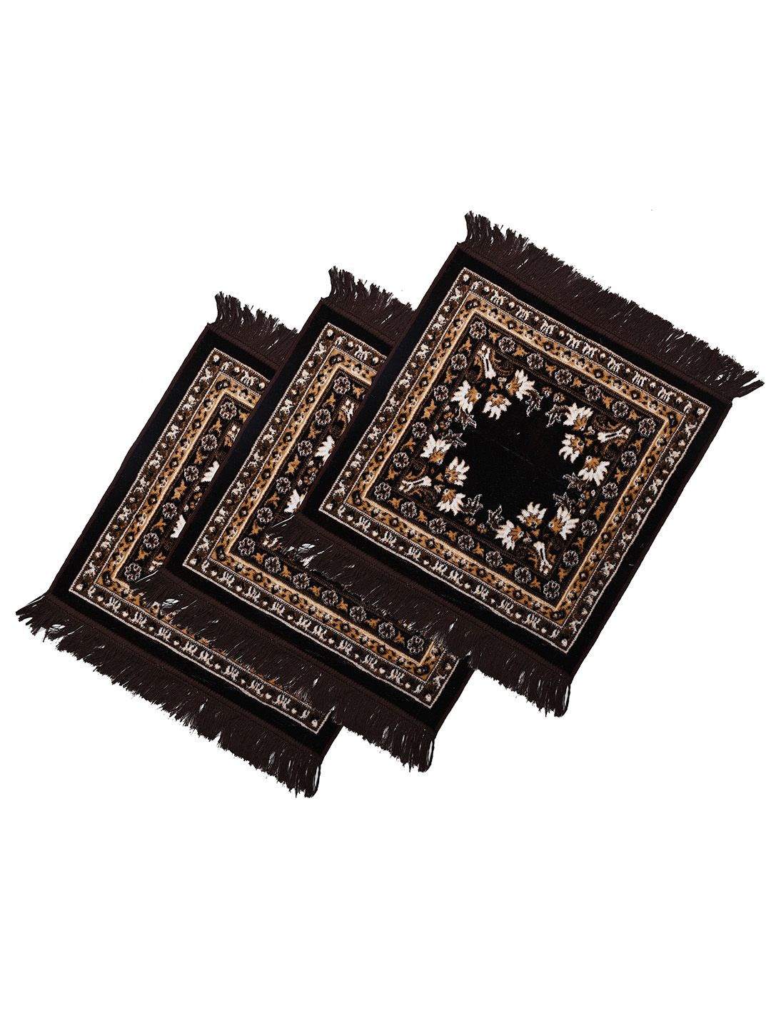 

Kuber Industries Brown & White 3 Pieces Printed Velvet Prayer Mats