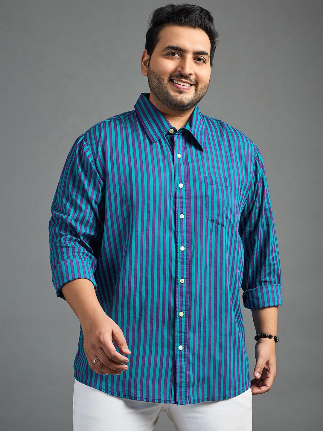 

bigbanana Men Opaque Striped Casual Shirt, Blue