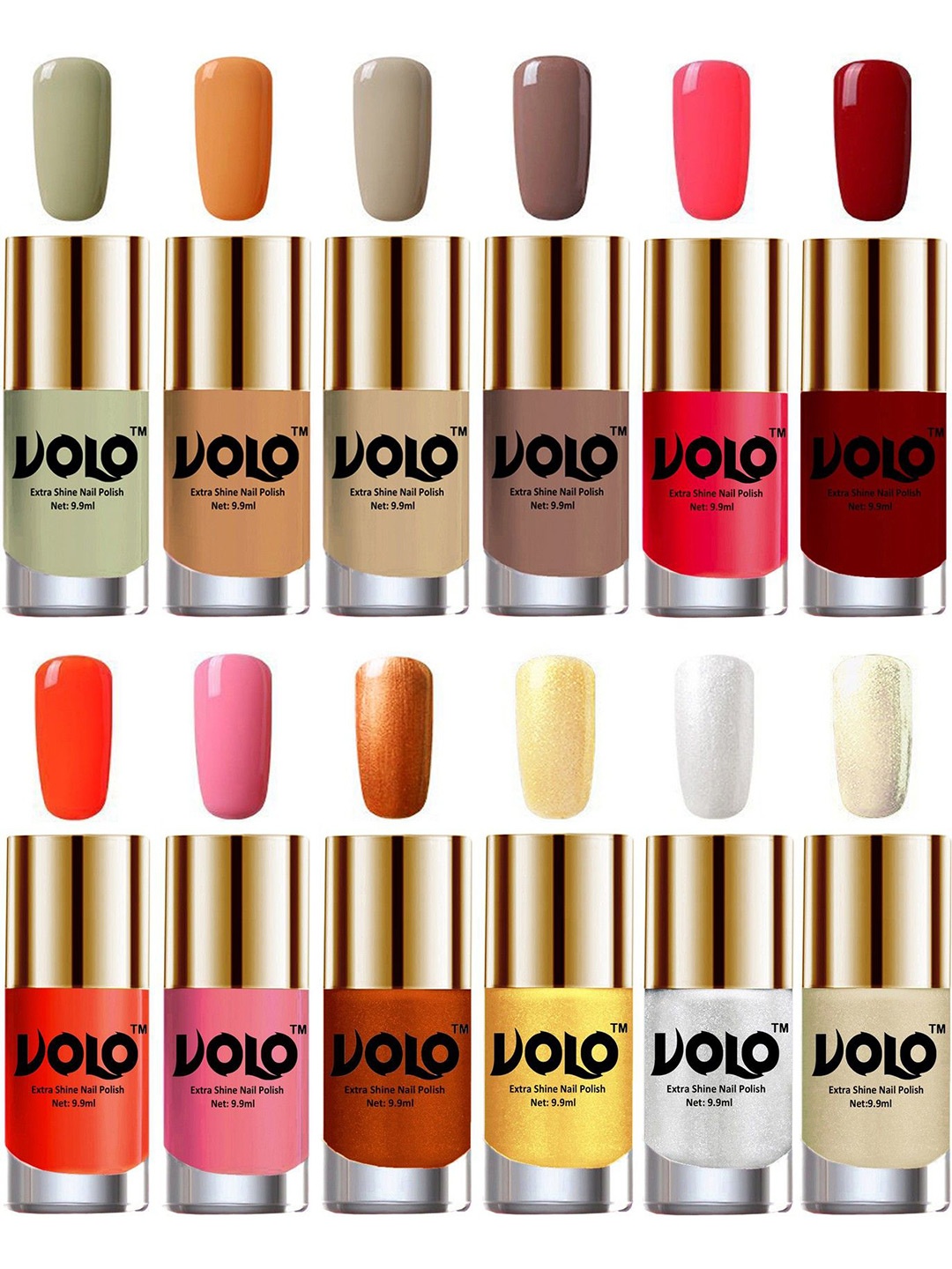 

VOLO Set of 12 Luxury Super Shine Nail Polish-9.9 ml Each-Combo No.140, Gold