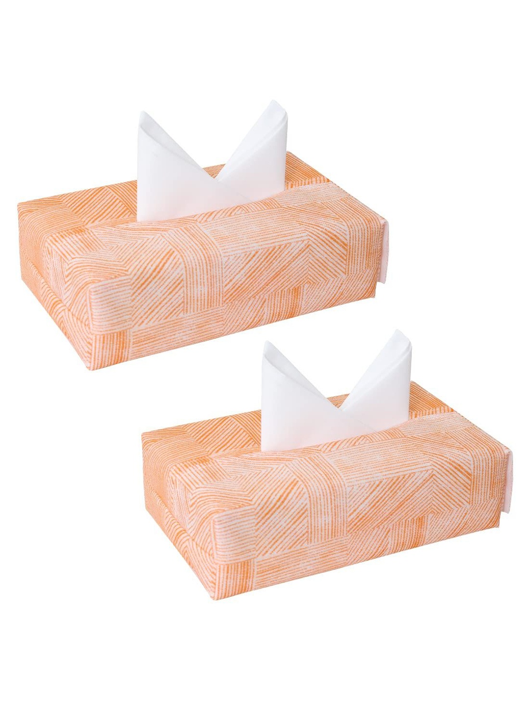 

prettykrafts Orange-Coloured & White 2 Pieces Printed Tissue Holders