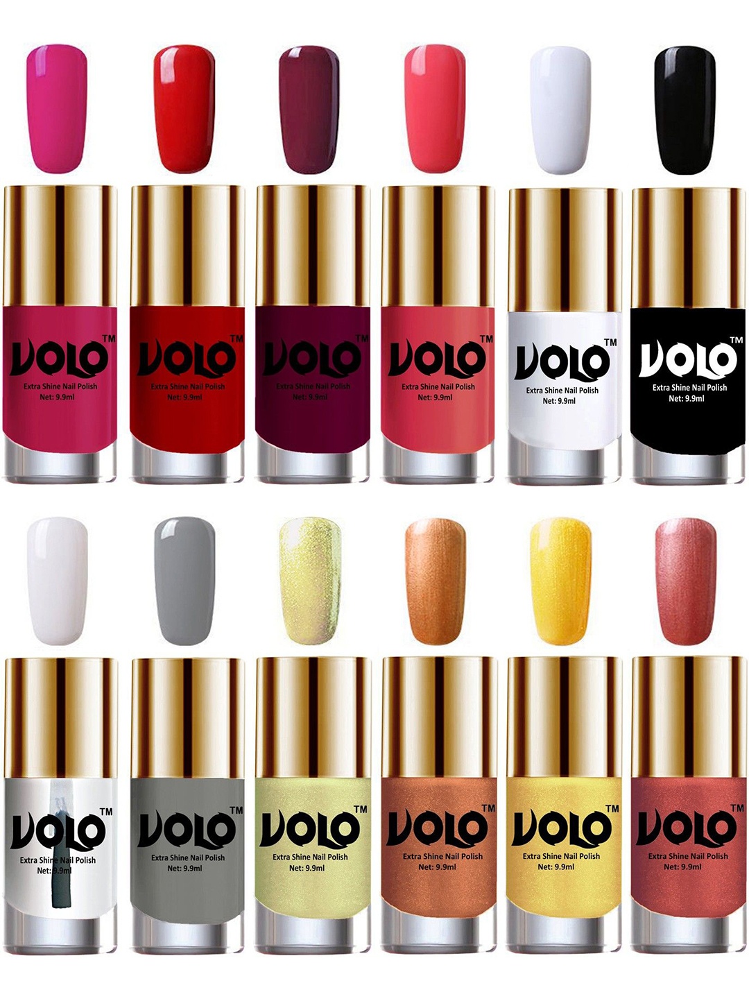 

VOLO Set Of 12 Luxury Super Shine Nail Polish - 10 ml Each-Combo-No-202, Multi