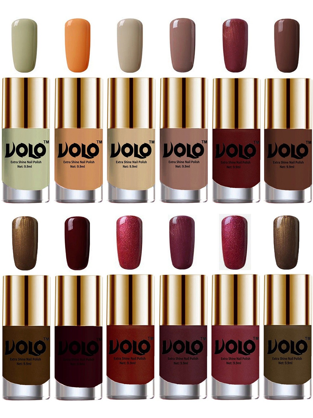 

VOLO Set Of 12 Extra Shine Vibrant Shades Combo Nail Polish- 9.9ml Each- No-151, Olive