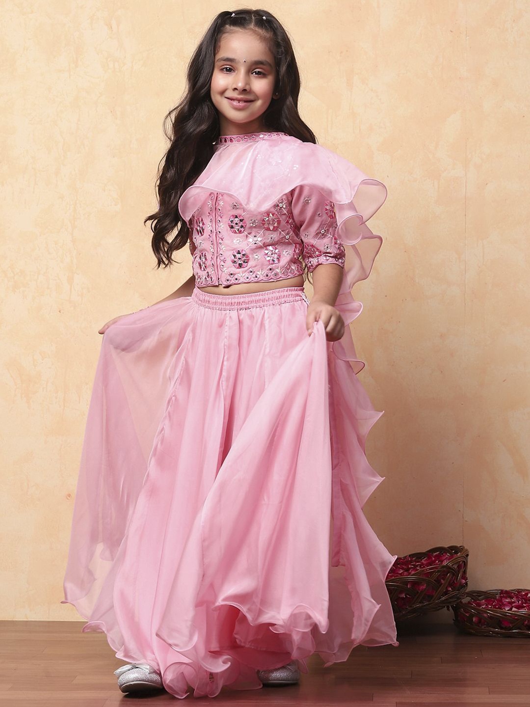 

Biba Girls Embroidered Ready to Wear Lehenga & Blouse With Dupatta, Pink