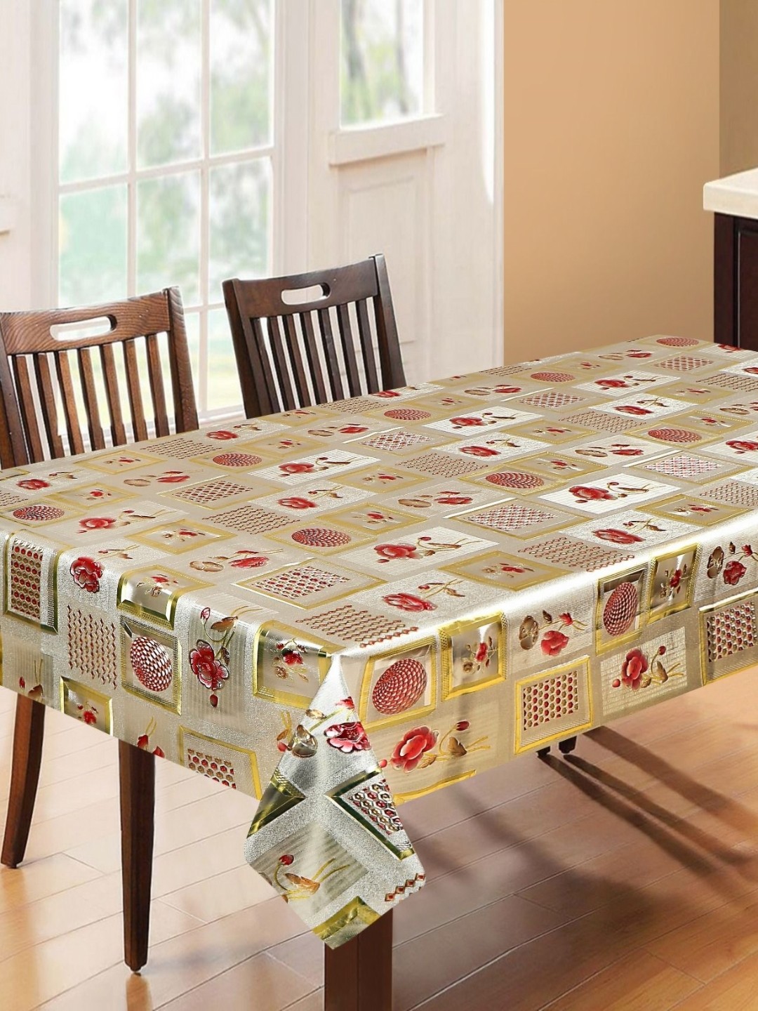 

LooMantha Gold-Toned Ethnic Motifs Waterproof 6-Seater Table Cover