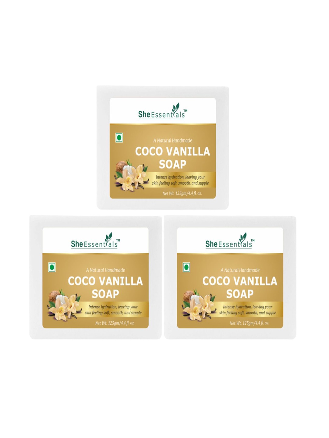 

She Essentials Set Of 3 Natural Coco Vanilla Soaps - 125 g Each, Transparent