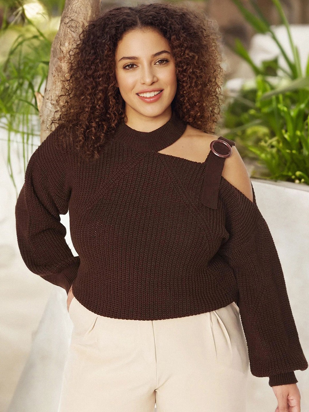 

Trendyol Women Striped Pullover, Brown
