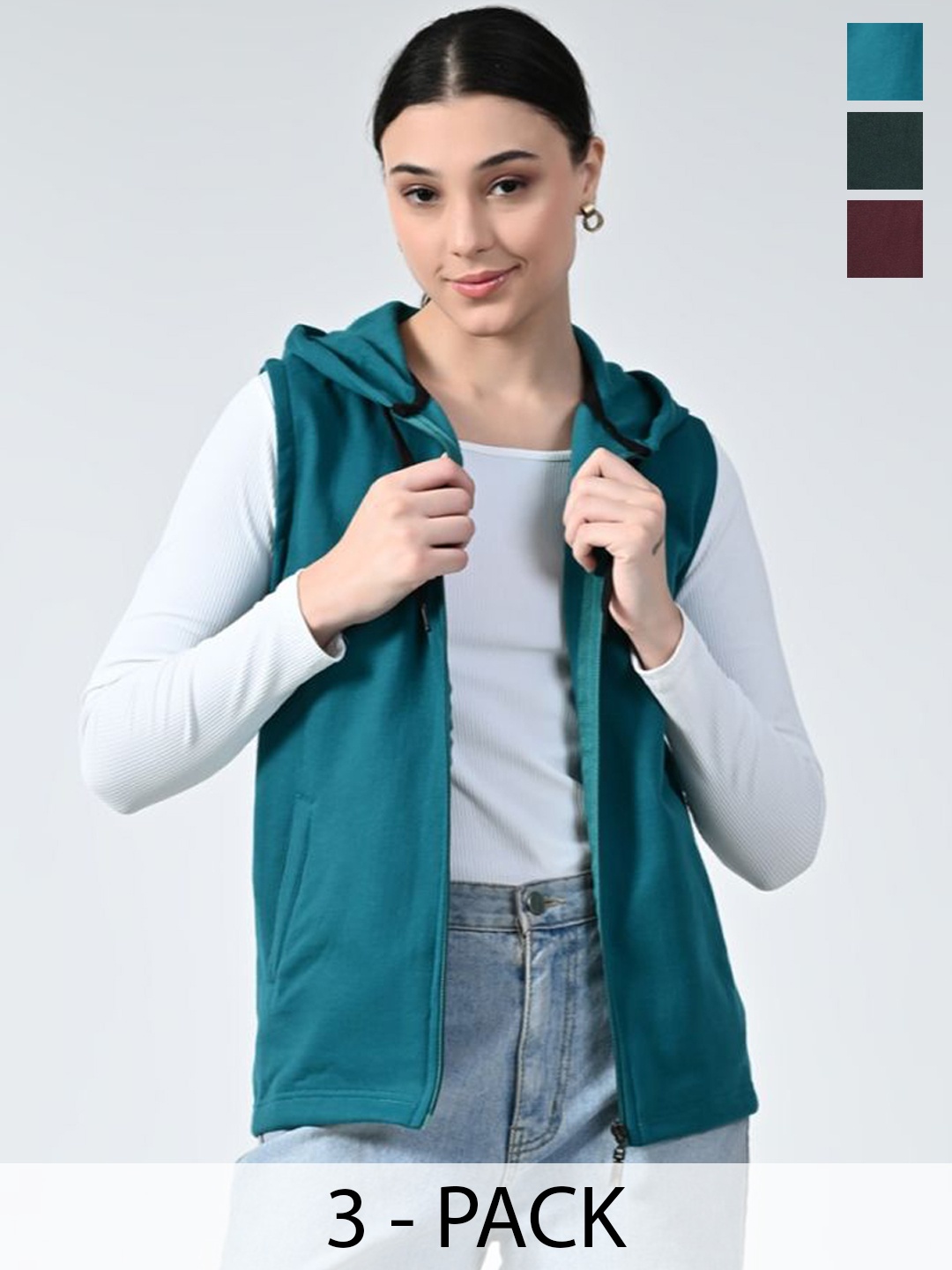 

BAESD Women Pack Of 3 Lightweight Open Front Jacket with Embroidered, Blue