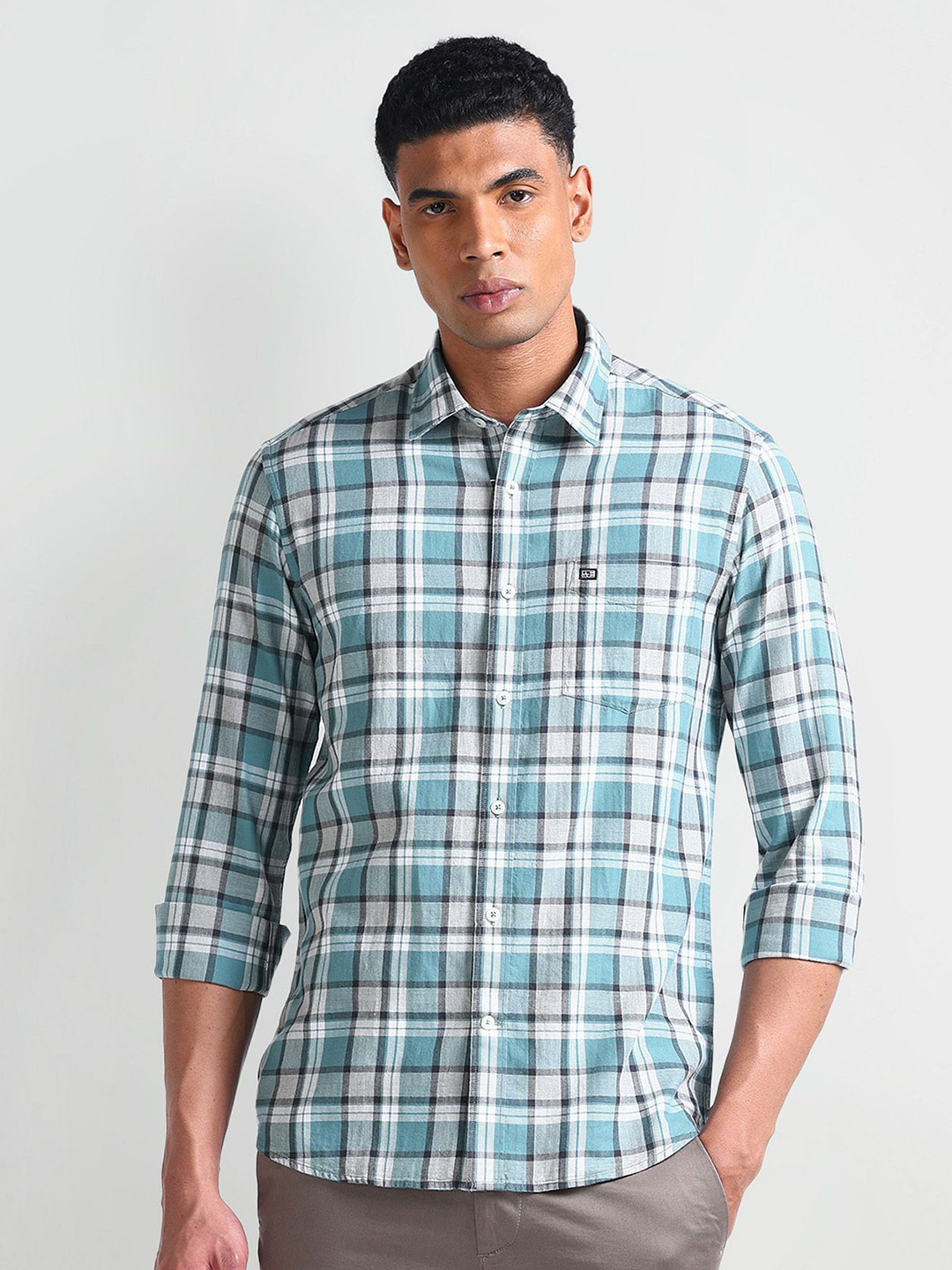 

Arrow Sport Men Slim Fit Tartan Checks Opaque Checked Casual Shirt, Blue