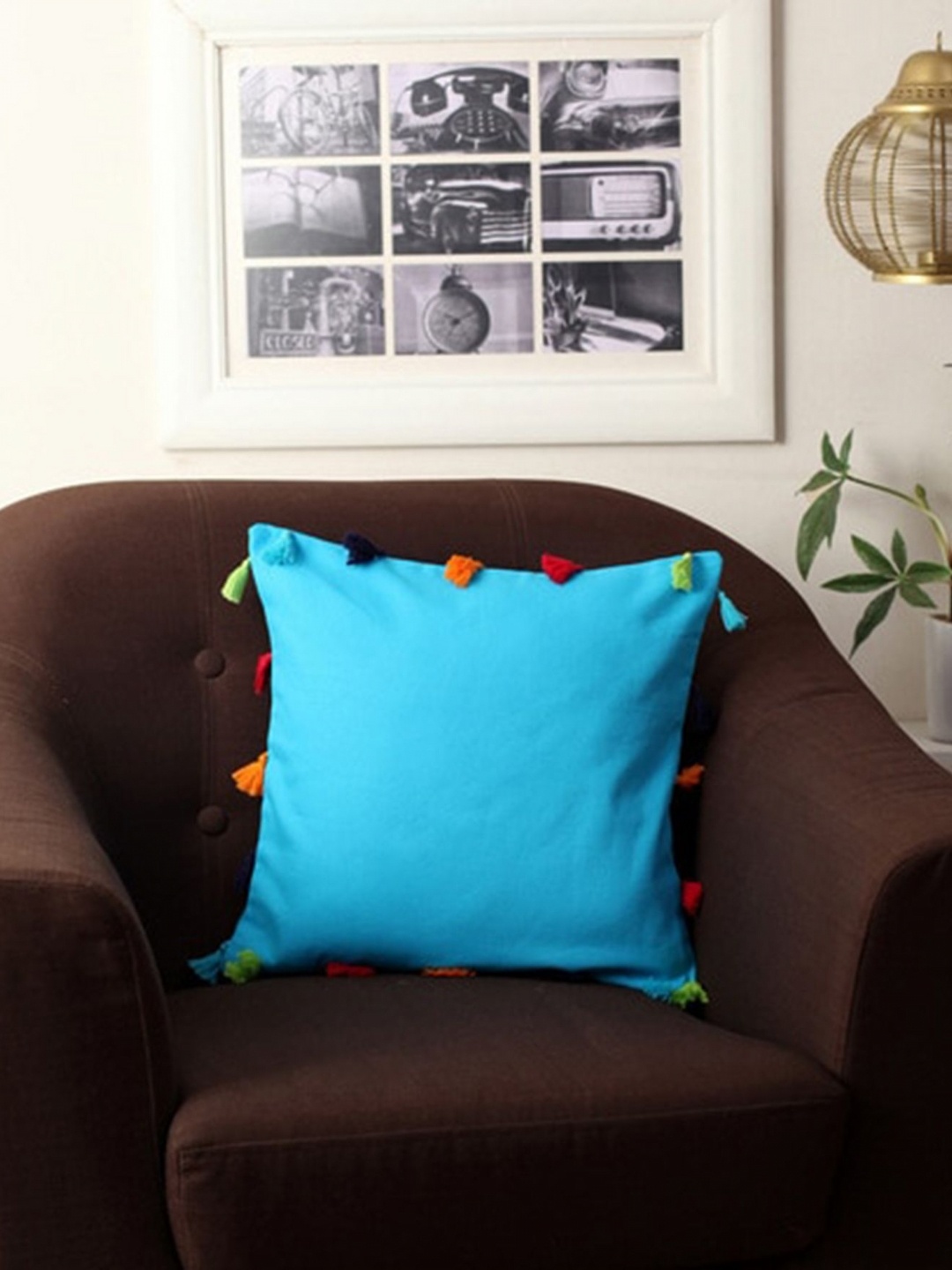 

Lushomes Blue Cotton Square Cushion Cover