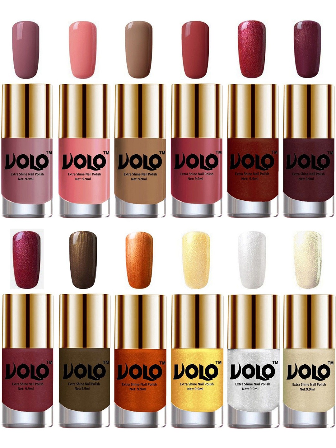 

VOLO Set Of 12 Luxury Super Shine Nail Polish - 9.9 ml Each, Maroon