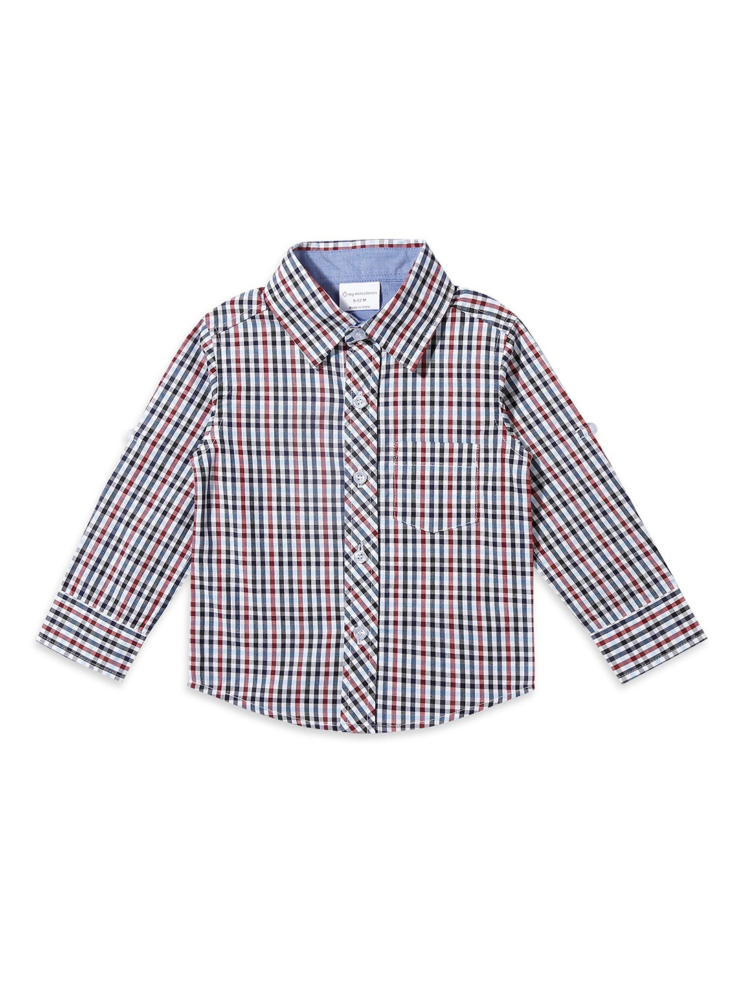 

My Milestones Boys Spread Collar Gingham Checked Cotton Casual Shirt, White