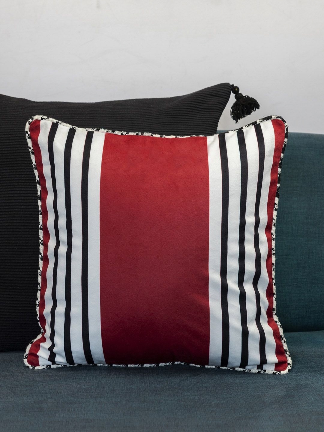 

ONSETHOMES Red & White Striped Velvet Square Cushion Covers