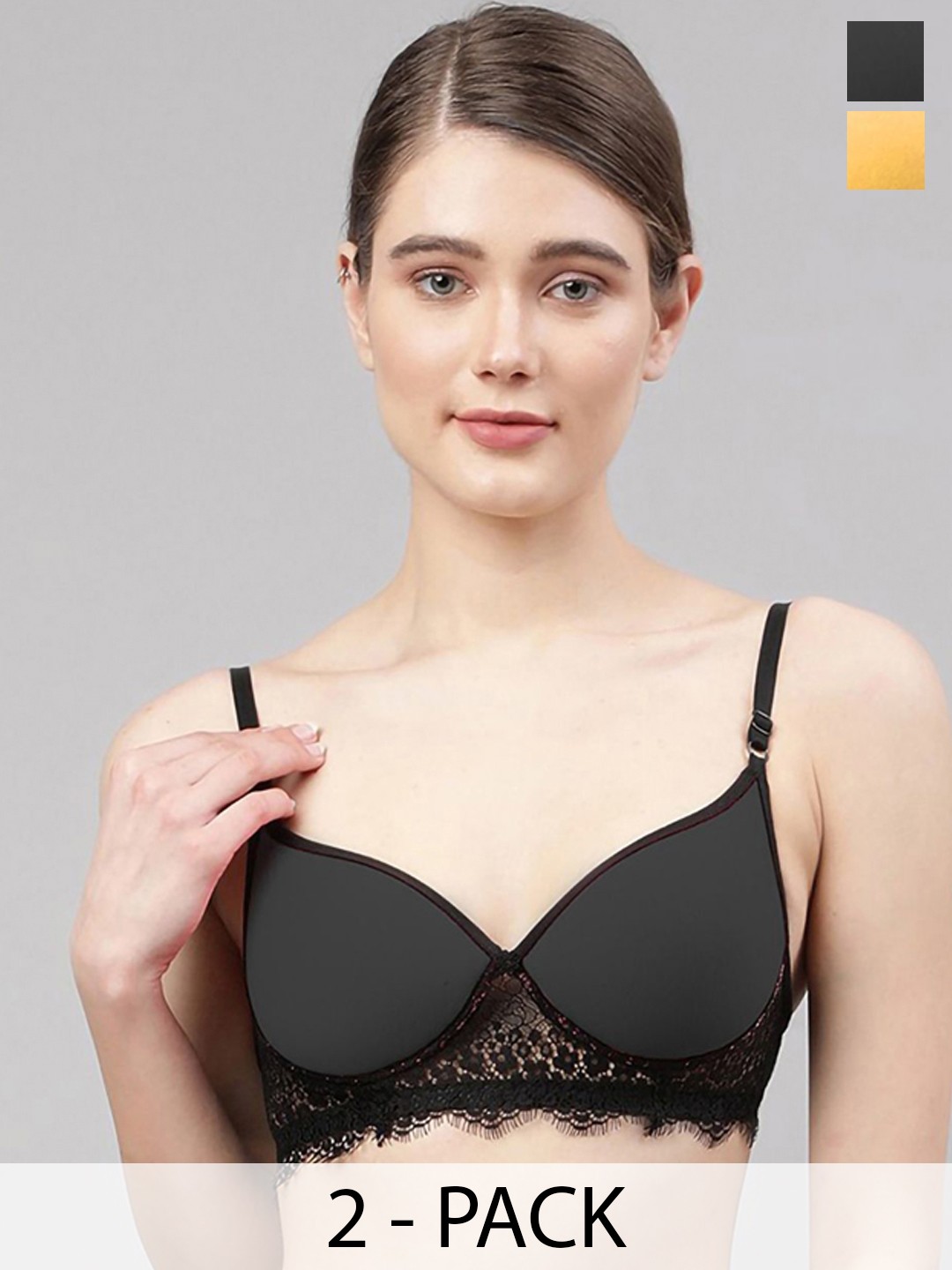 

AROUSY Pack Of 2 Lightly-Padded Lingerie Set, Black
